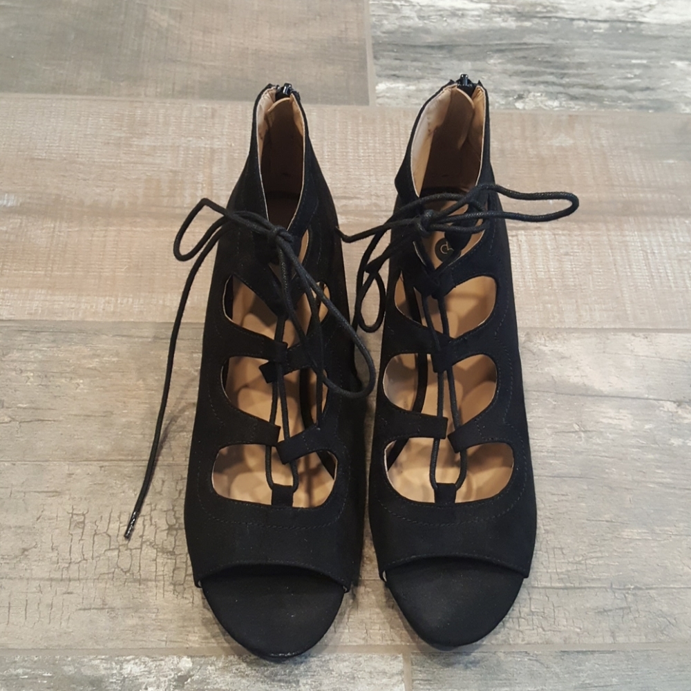 Black Lace Up Wedge Heel